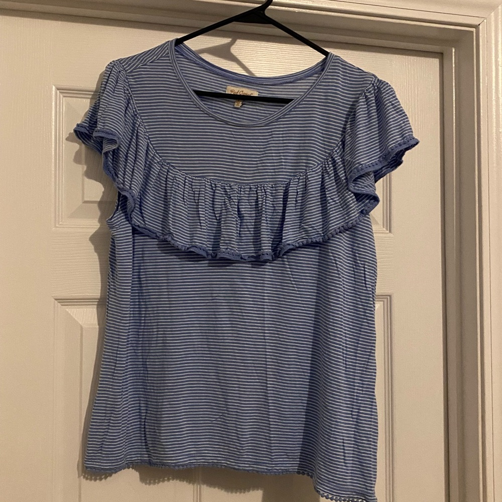 Red Camel Light Blue & White Striped Ruffle Short Sleeve Top